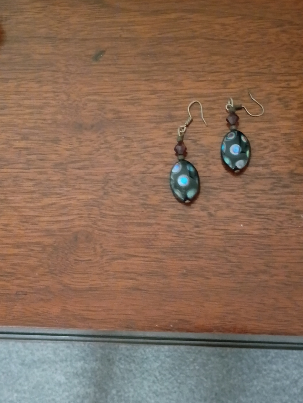 Source Unknown Blue and Black Polka Dot Drop Earrings